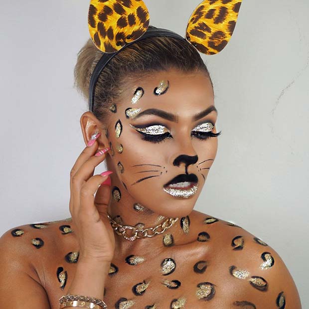 Sparkling Leopard Makeup for Halloween