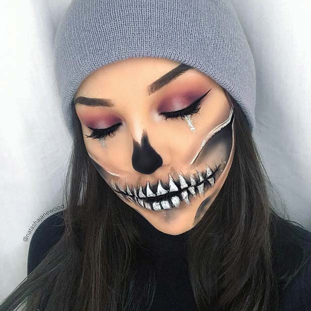  Spooky Half Skull Makeup Idea for Halloween 