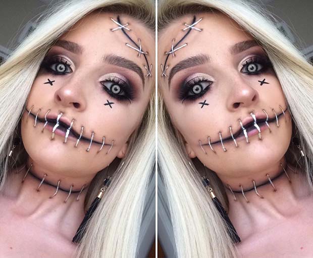 Scary Stitches Makeup Idea for Halloween 