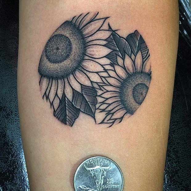 Small Sunflower Tattoo Design in a Circle