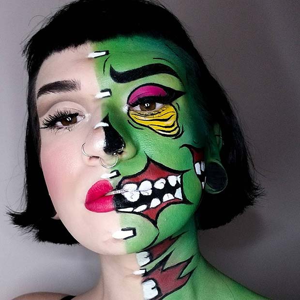 Vibrant Half Pop Art Zombie Makeup for Halloween