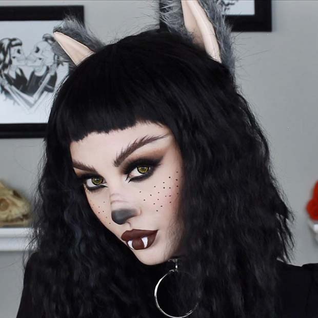 Cute Wolf Halloween Makeup Idea 