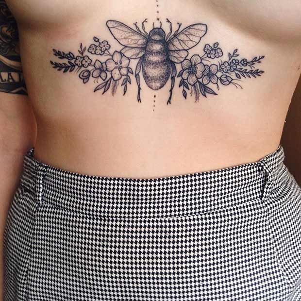 Bumble Bee Sternum Tattoo