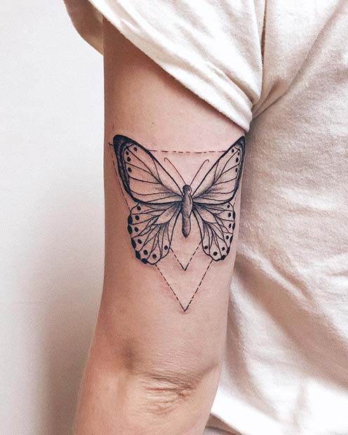 Pretty Butterfly and Triangle Tattoo Idea