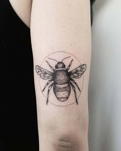 Big Bumble Bee Arm Tattoo Idea