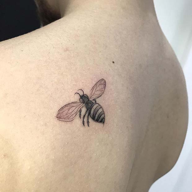Cute Back Bumble Bee Tattoo