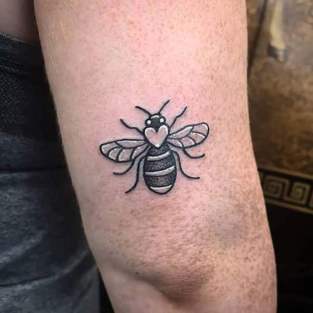 Cute Bumble Bee Tattoo With Heart