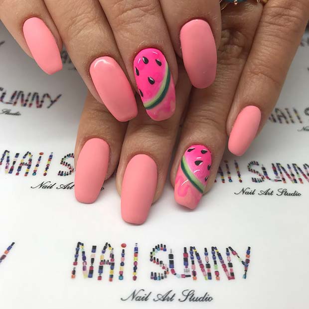 Cute Pink Watermelon Nails