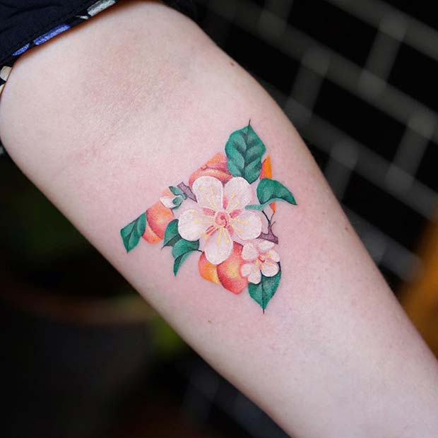 Colorful Floral Triangle Tattoo 