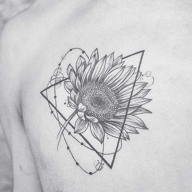 Sunflower and Triangle Tattoo Idea
