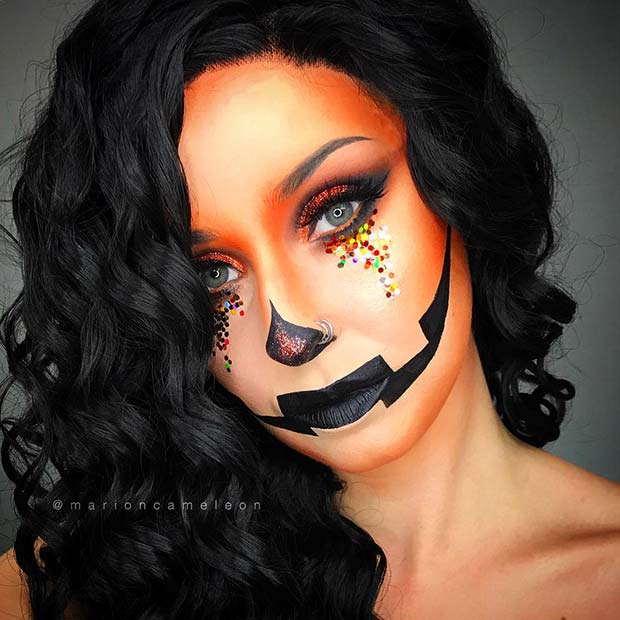 Pretty Halloween Pumpkin Makeup