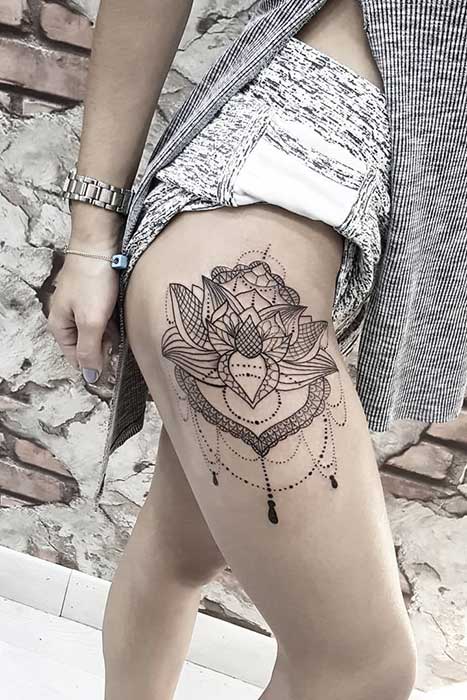 Lotus Flower Thigh Tattoo