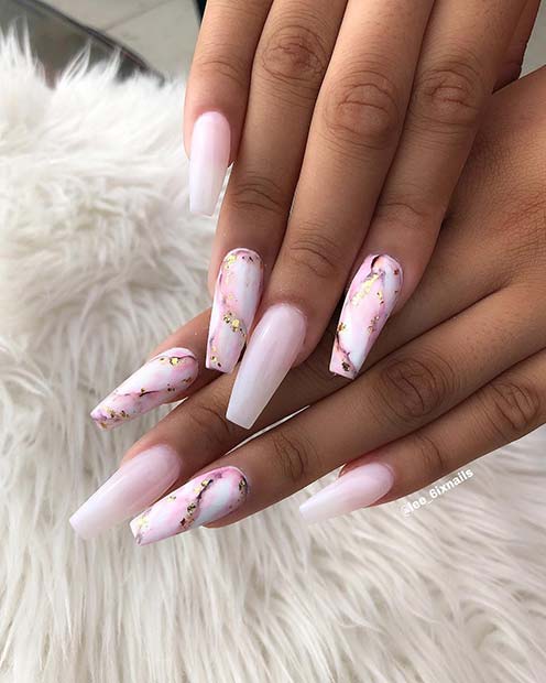 Long, Marble Coffin Nails