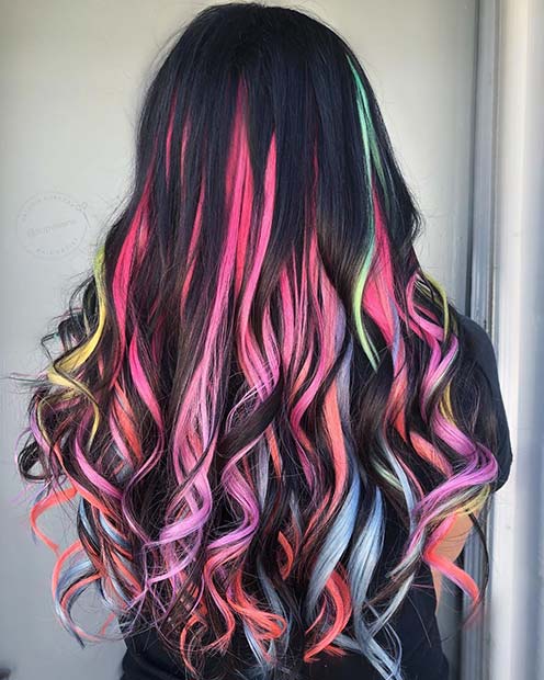 Pastel Unicorn Colors on Dark Hair