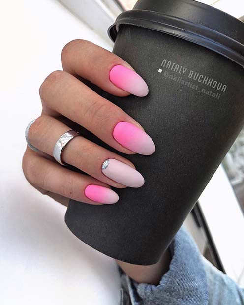 Matte Pink and White Ombre Nails