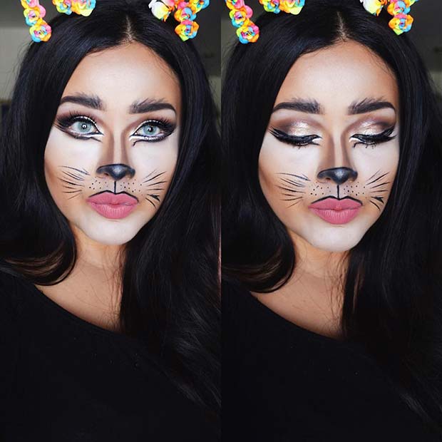 Pretty DIY Cat Halloween Makeup Idea