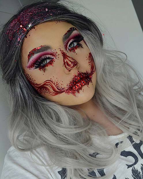 Pretty Halloween Makeup with Glitter