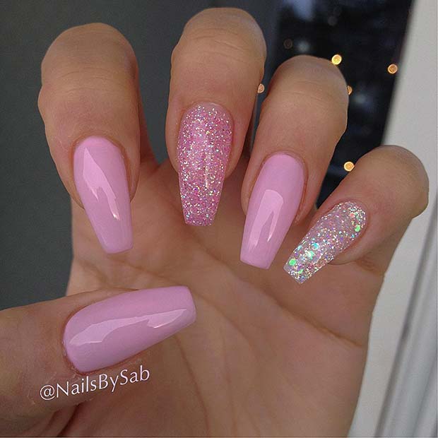 Pretty Pink Glitter Coffin Nails 