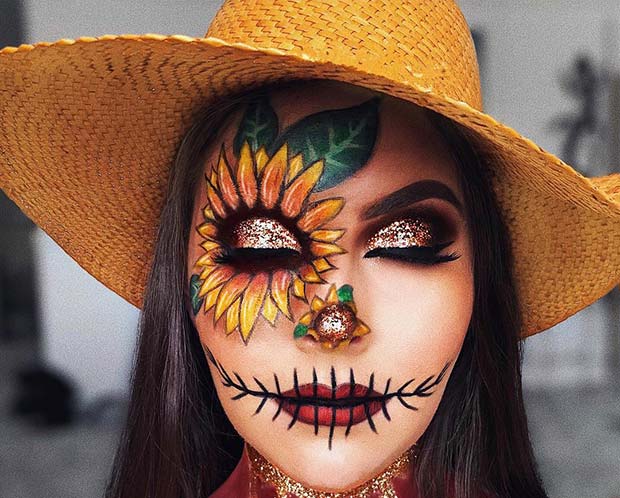 Pretty Scarecrow Halloween Makeup