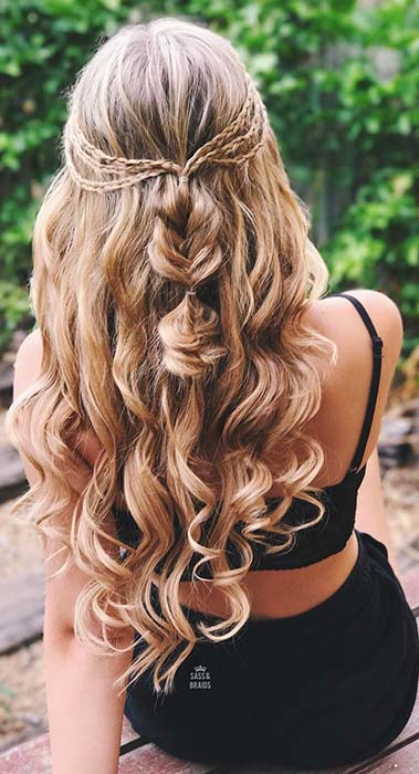 Curly Half Updo with Braids
