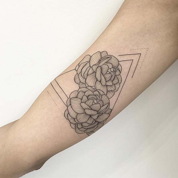 Triangle Tattoo with Peonies 
