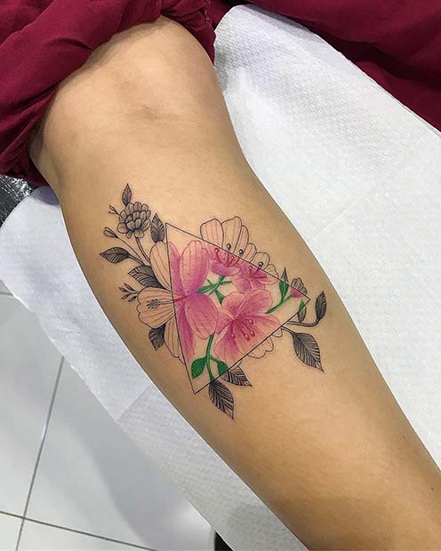 Unique Floral Triangle Tattoo 