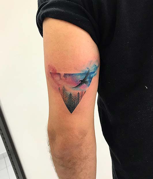 Watercolor Nature Triangle Tattoo