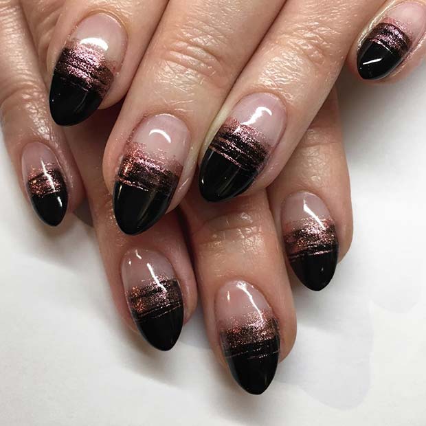 Beautiful Black and Rose Gold Nails
