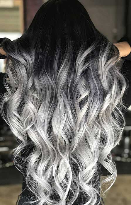 Black to Grey to Silver Ombre Hair