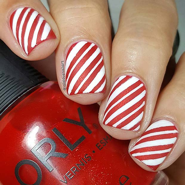 Candy Cane Inspired Holiday Nails