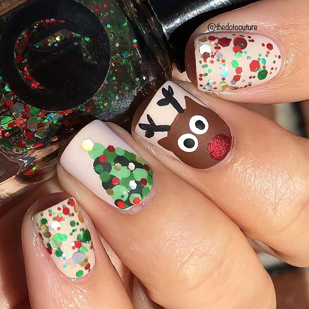 Cute Rudolph and Christmas Tree Nails