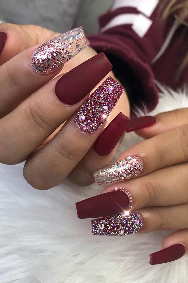 Red and Glitter Holiday Nails