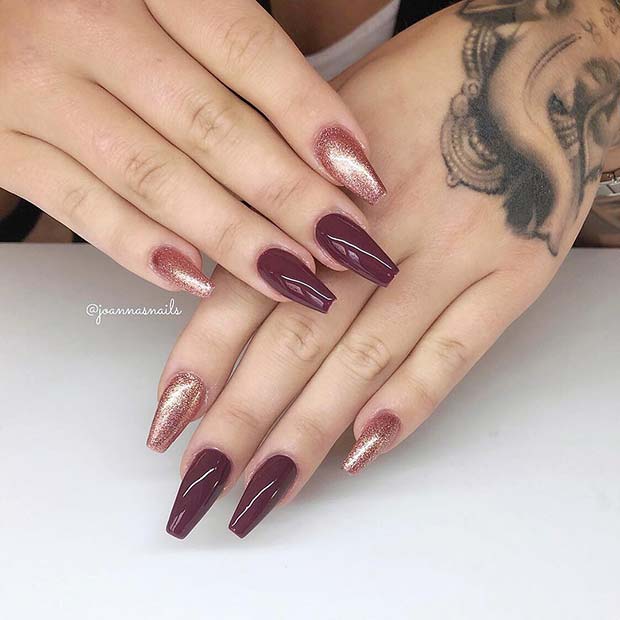 Rose Gold and Burgundy Nails