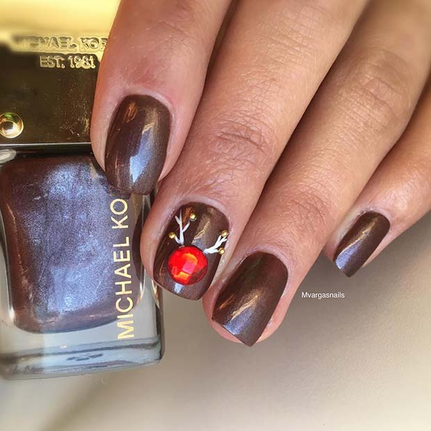 Simple Rudolph Inspired Nails