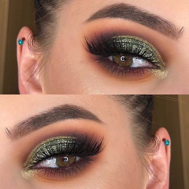 Brown and Dark Green Eye Makeup Idea