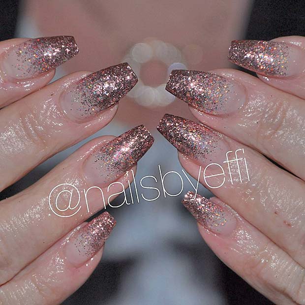 Sparkly, Rose Gold Glitter Nails
