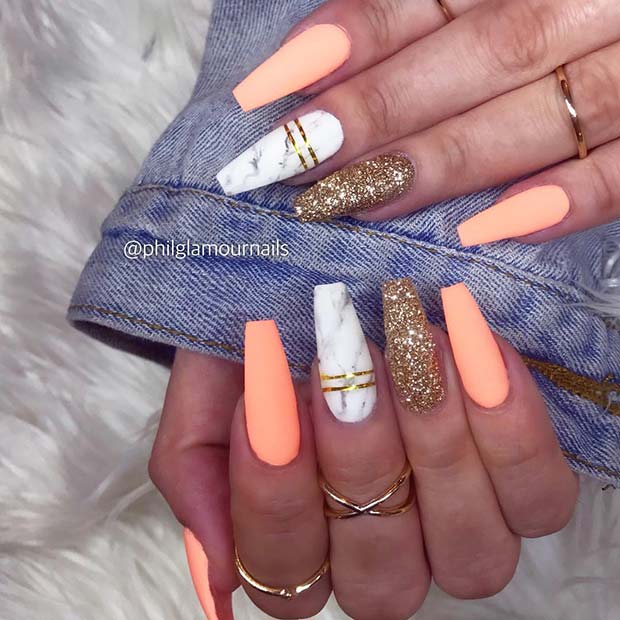 Matte and Marble Coffin Nails