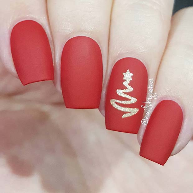 Matte Red Holiday Nails