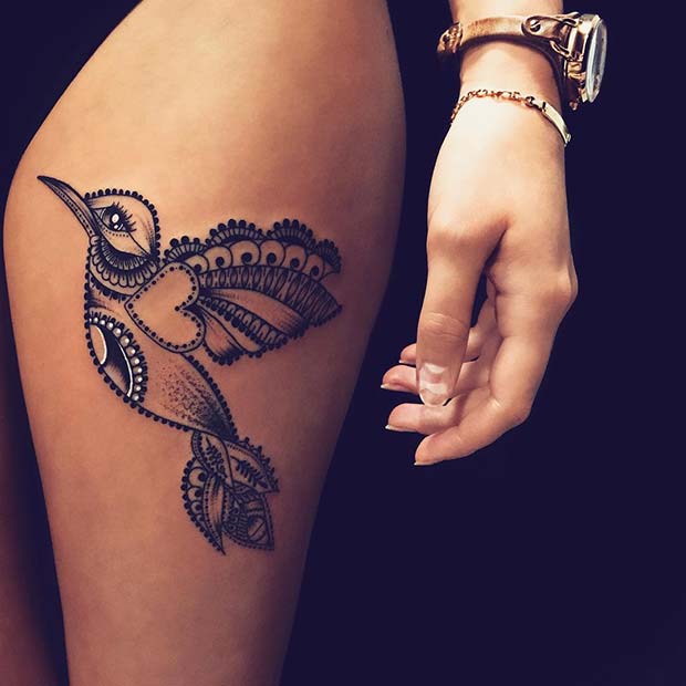 Beautiful Bird Thigh Tattoo Idea
