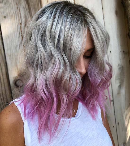 Icy Blonde to Purple Ombre Hair