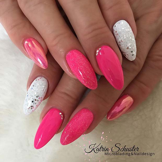 Bold Pink and White Nail Design