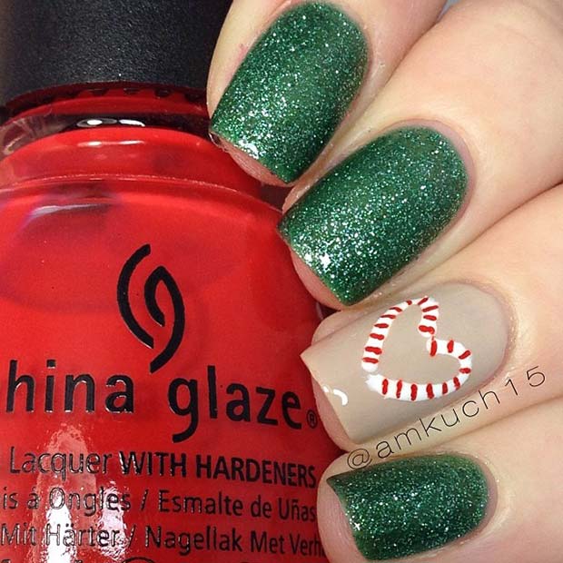 Candy Cane Heart Nails