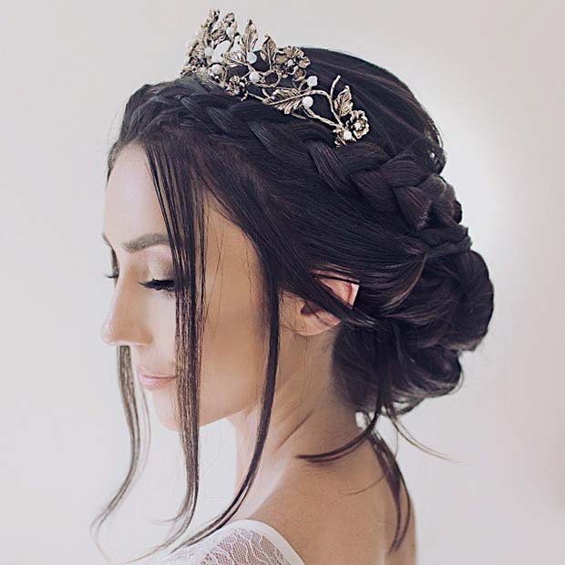Braided Updo with a Tiara for Brides 