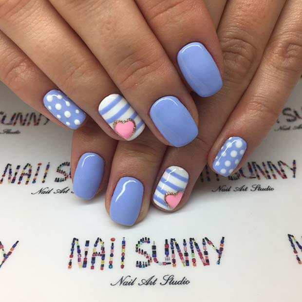 Cute Nail Design with Dots and Stripes