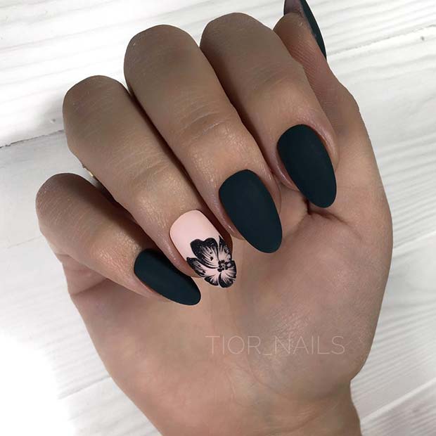 Elegant, Black Matte Acrylic Nails 