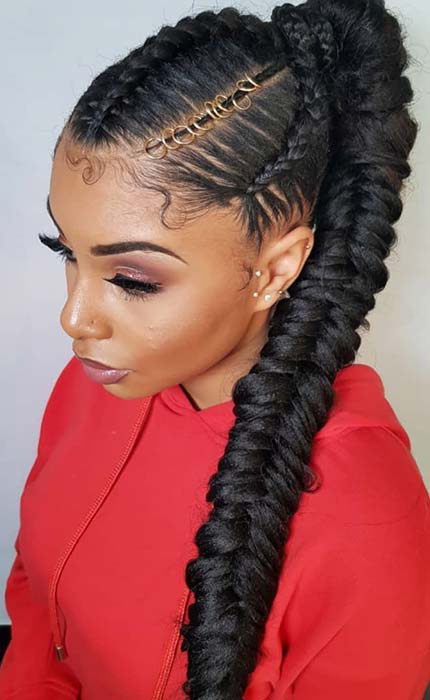 Braided Ponytail with Weave