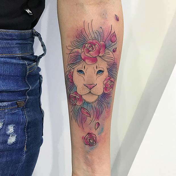 Cute, Floral Lioness Tattoo