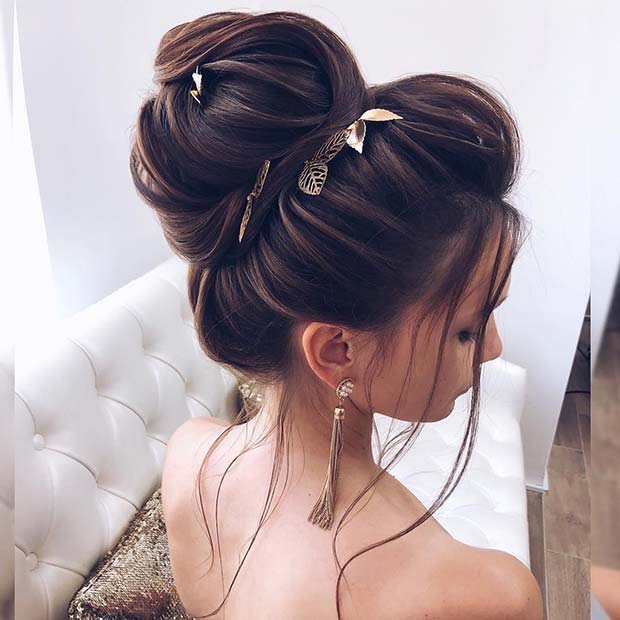Loose, High Bun with Gold Leaves