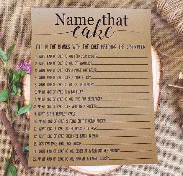 Name That Cake Bridal Shower Game