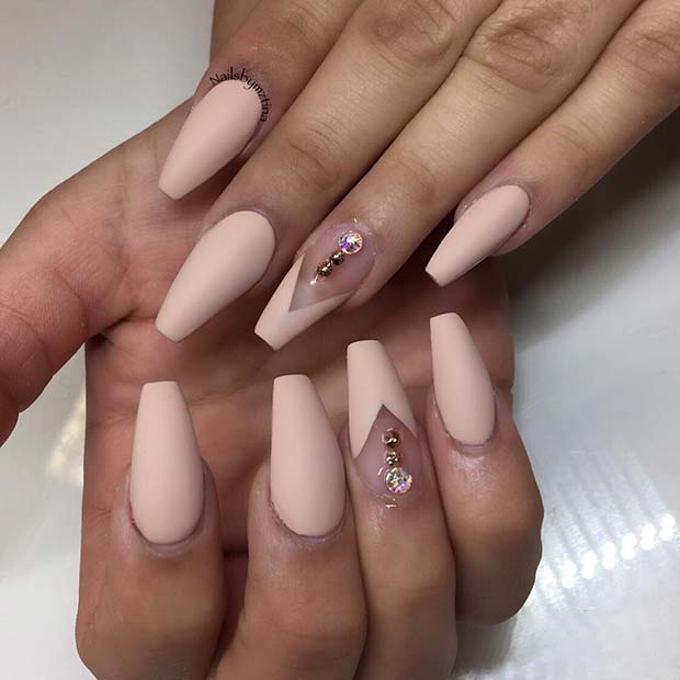 Matte Nude Coffin Nails 